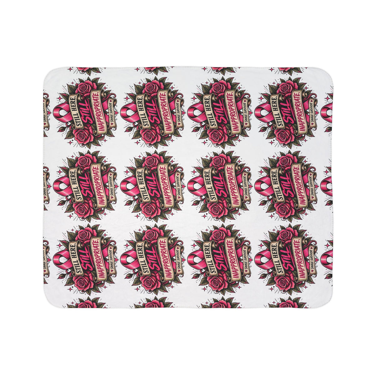 Still Here Still Inappropriate pattern Fleece Blanket | Funny Pink Tattoo Style Design