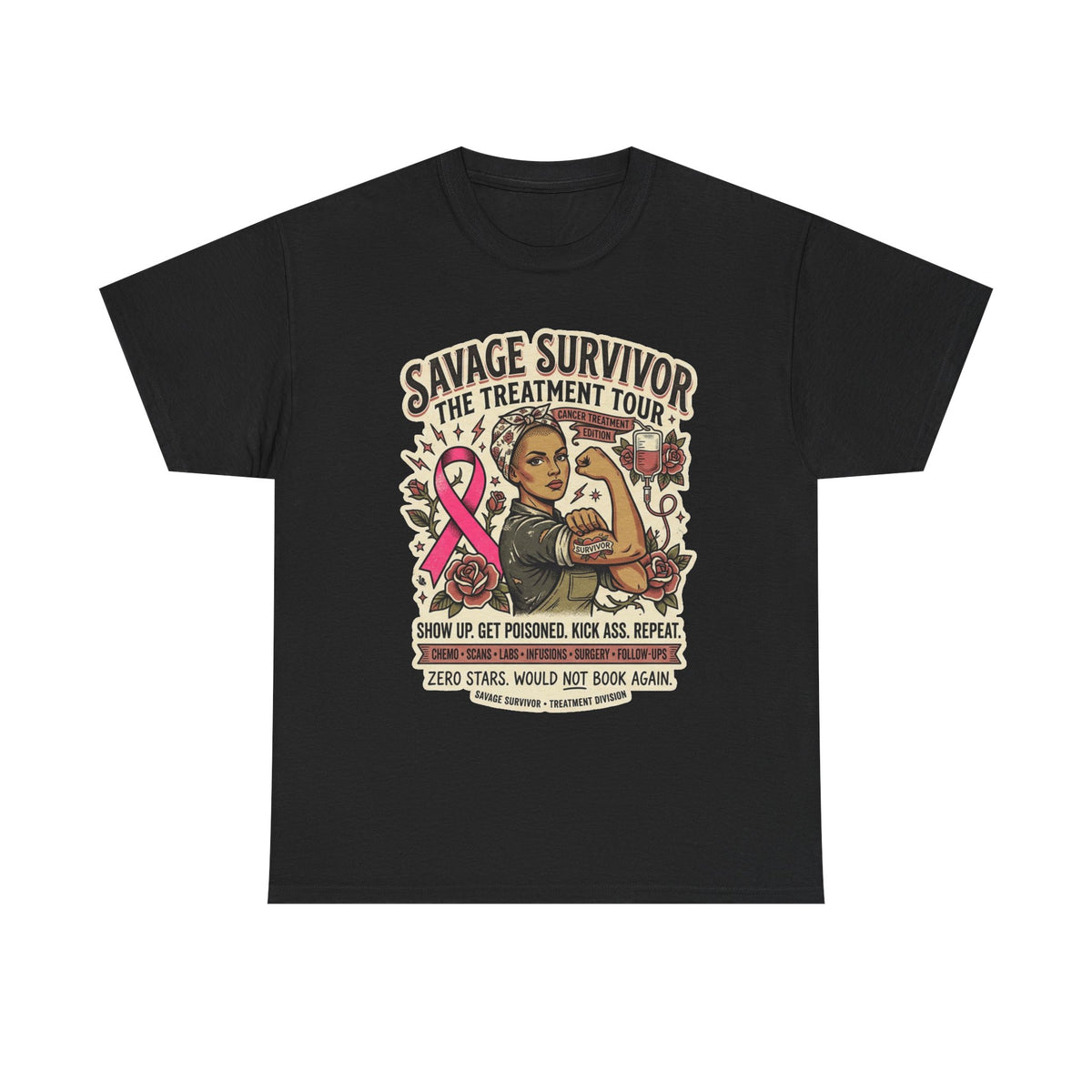 Savage Survivor Treatment Tour Cancer Fighter T-Shirt | Badass Chemo Survivor Tee