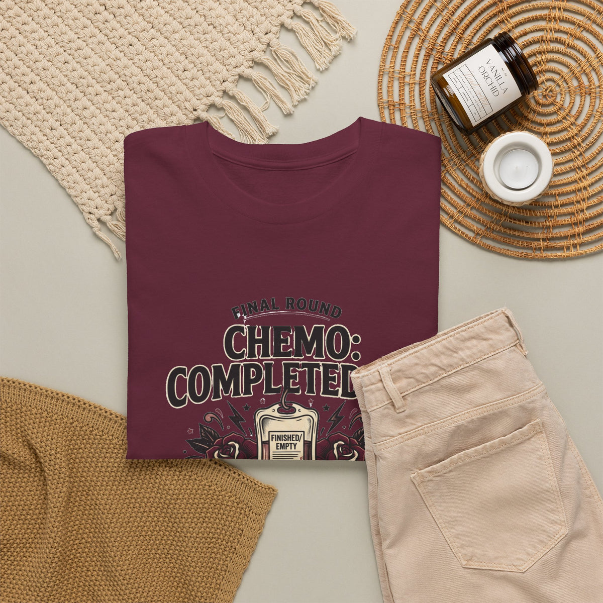 Chemo Completed It T-Shirt | Cancer Survivor IV Bag, Roses, Treatment Complete