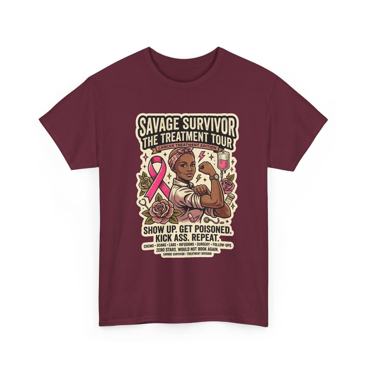 Savage Survivor Treatment Tour Cancer Fighter T-Shirt | Badass Chemo Survivor Tee