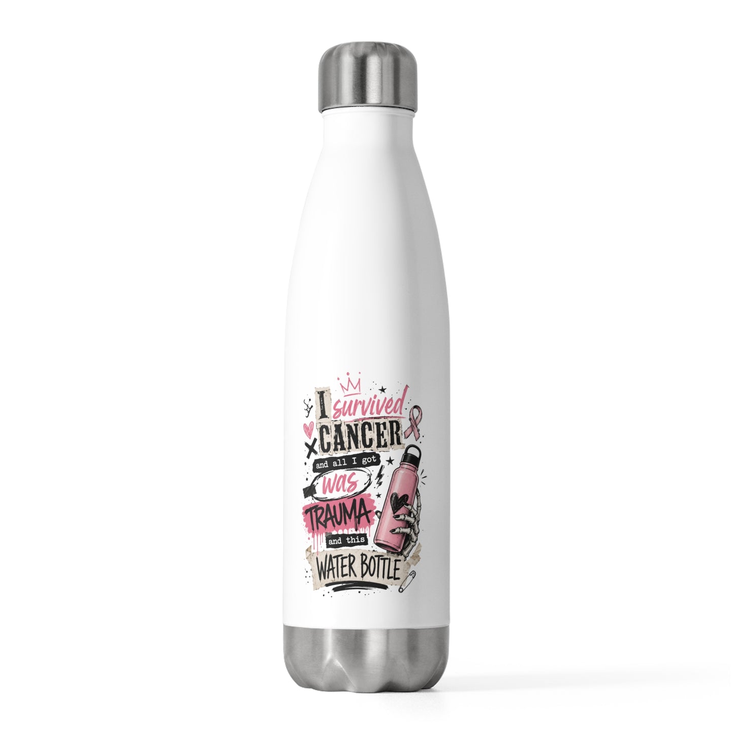 I Survived Cancer It Was Trauma 20oz Insulated Bottle | Breast Cancer Awareness
