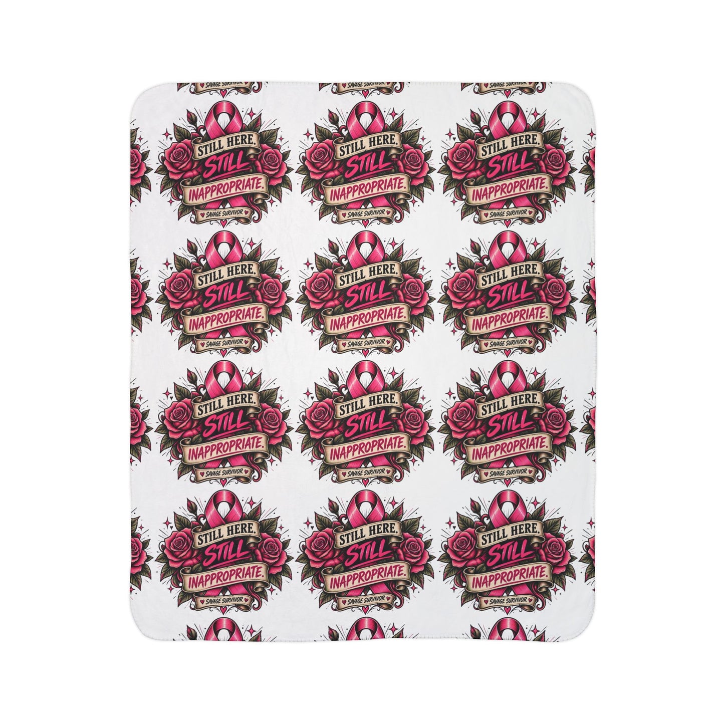 Still Here Still Inappropriate pattern Fleece Blanket | Funny Pink Tattoo Style Design
