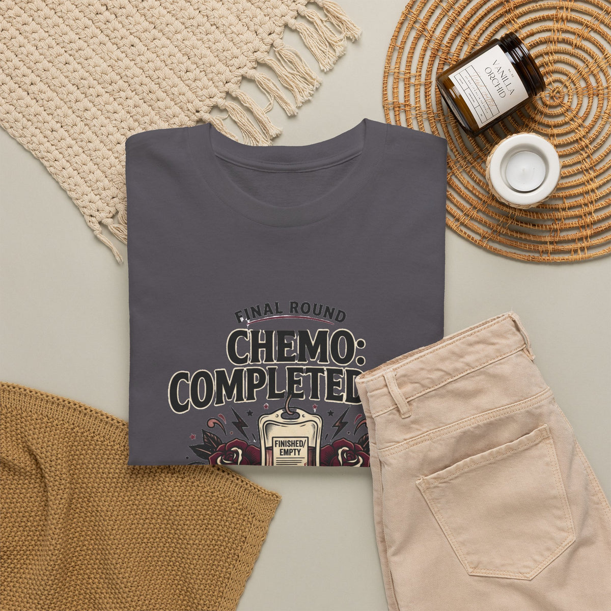 Chemo Completed It T-Shirt | Cancer Survivor IV Bag, Roses, Treatment Complete
