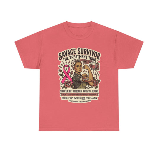 Savage Survivor Treatment Tour Cancer Fighter T-Shirt | Badass Chemo Survivor Tee
