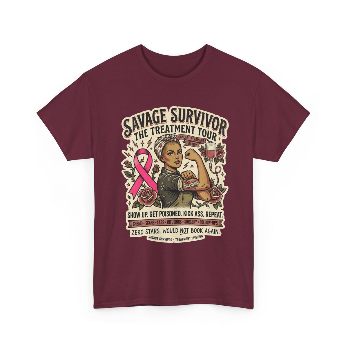 Savage Survivor Treatment Tour Cancer Fighter T-Shirt | Badass Chemo Survivor Tee