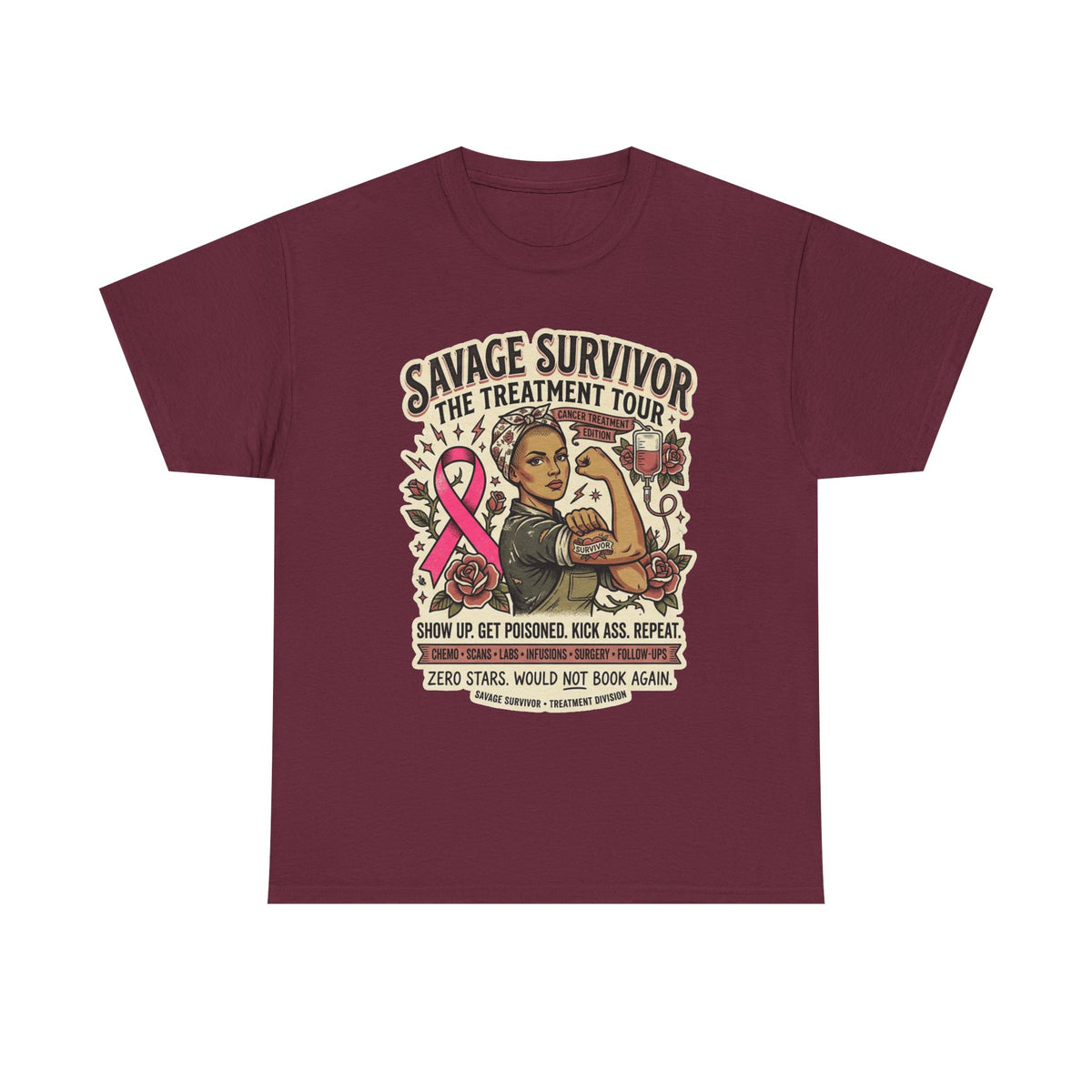 Savage Survivor Treatment Tour Cancer Fighter T-Shirt | Badass Chemo Survivor Tee