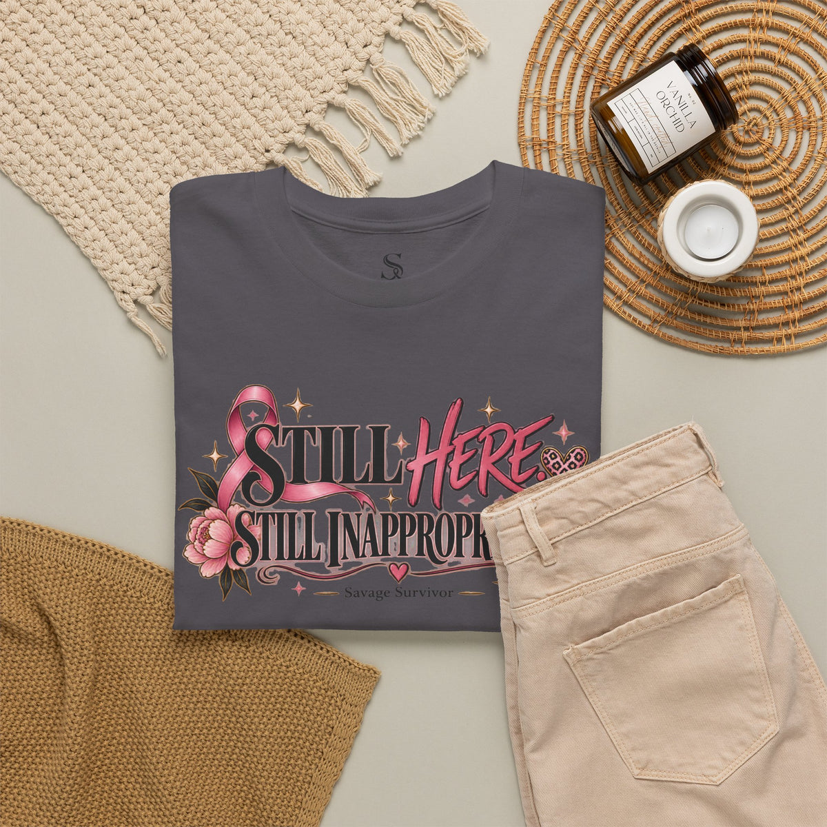 Still Here Still Inappropriate T-Shirt | Floral Script Typography Tee