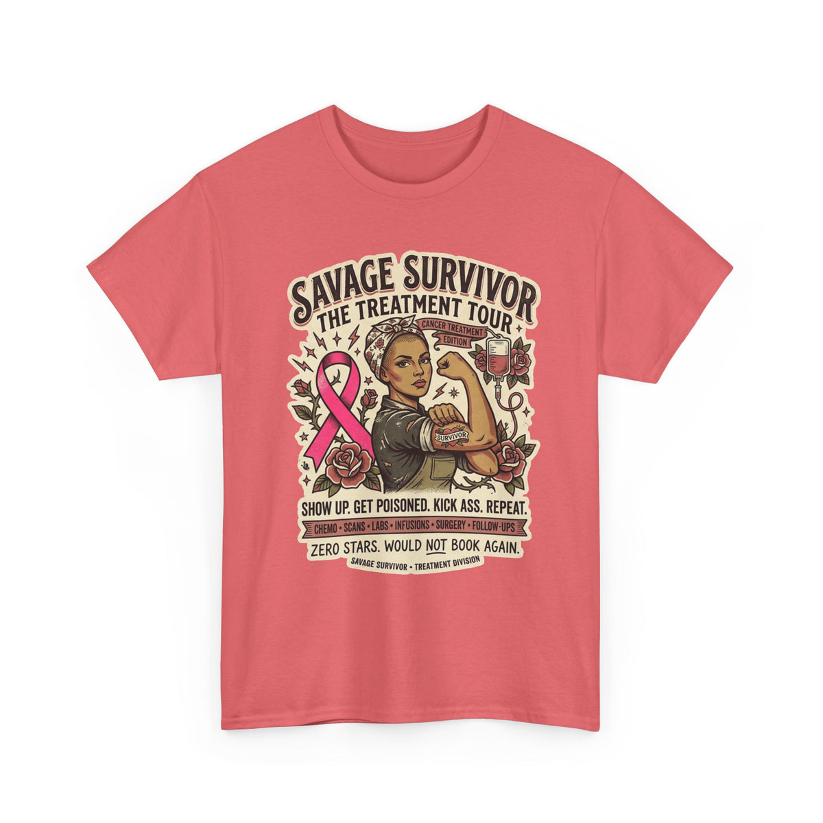 Savage Survivor Treatment Tour Cancer Fighter T-Shirt | Badass Chemo Survivor Tee