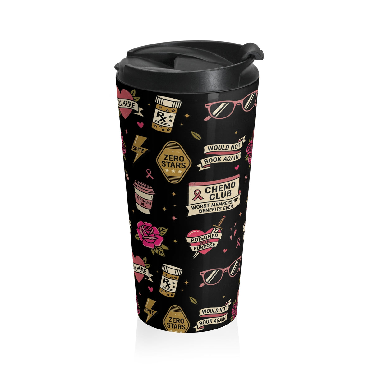 Stainless Chemo Club Travel Mug – Zero Stars, Would Not Book Again | Cancer Survivor Gift