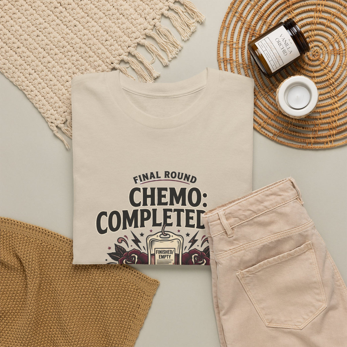 Chemo Completed It T-Shirt | Cancer Survivor IV Bag, Roses, Treatment Complete