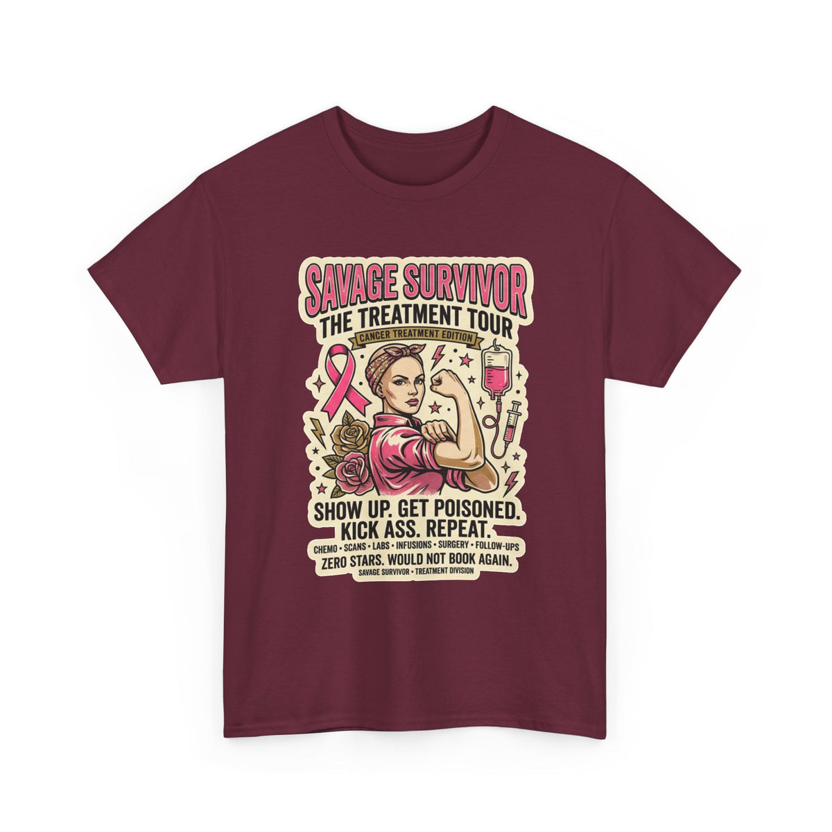 Savage Survivor Treatment Tour Cancer Fighter T-Shirt | Badass Chemo Survivor Tee