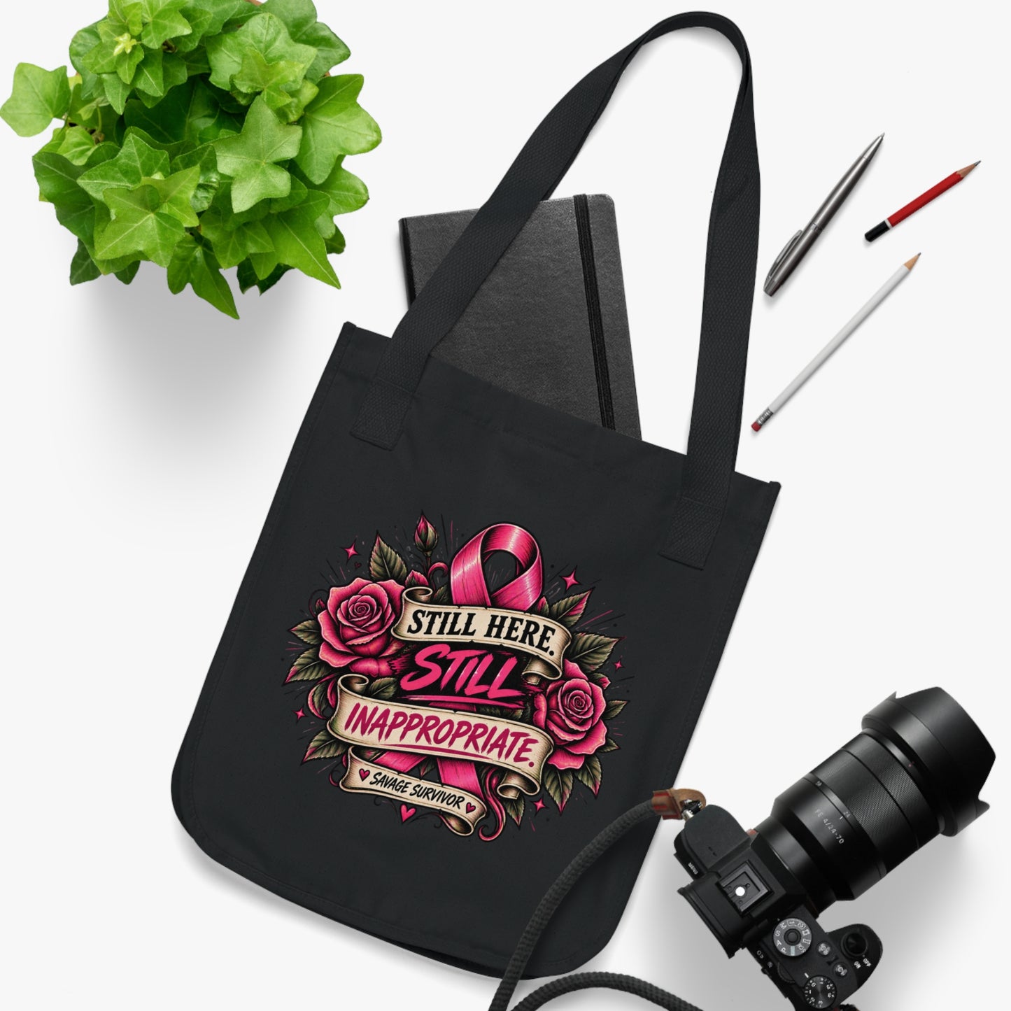 Still Here Still Inappropriate Breast Cancer Ribbon Tote Bag | Survivor Design