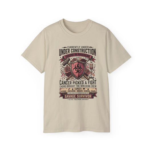 Cancer Fighter Construction Theme T-Shirt | Savage Survivor Chemotherapy Support