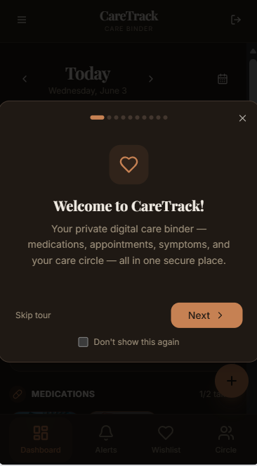 CareTrack — Digital Care Binder App for Cancer Patients & Caregivers | Lifetime Access | Medical Tracker